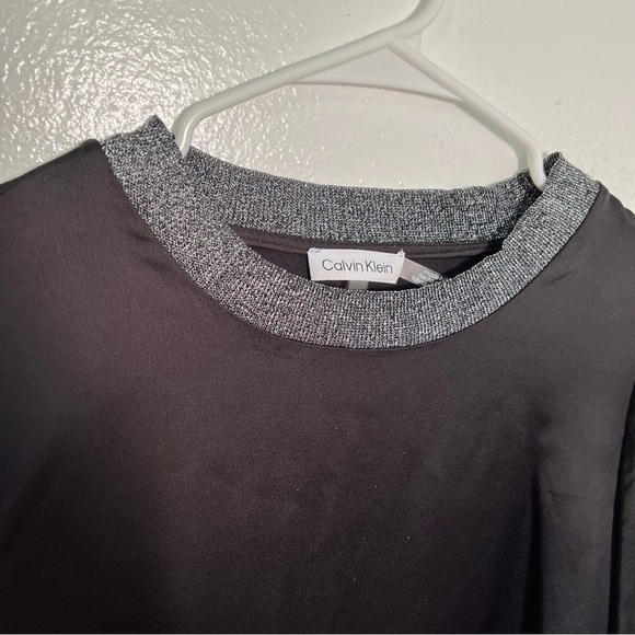Calvin Klein Metallic Trim Long Sleeve Satin Blouse Black - Picture 6 of 15